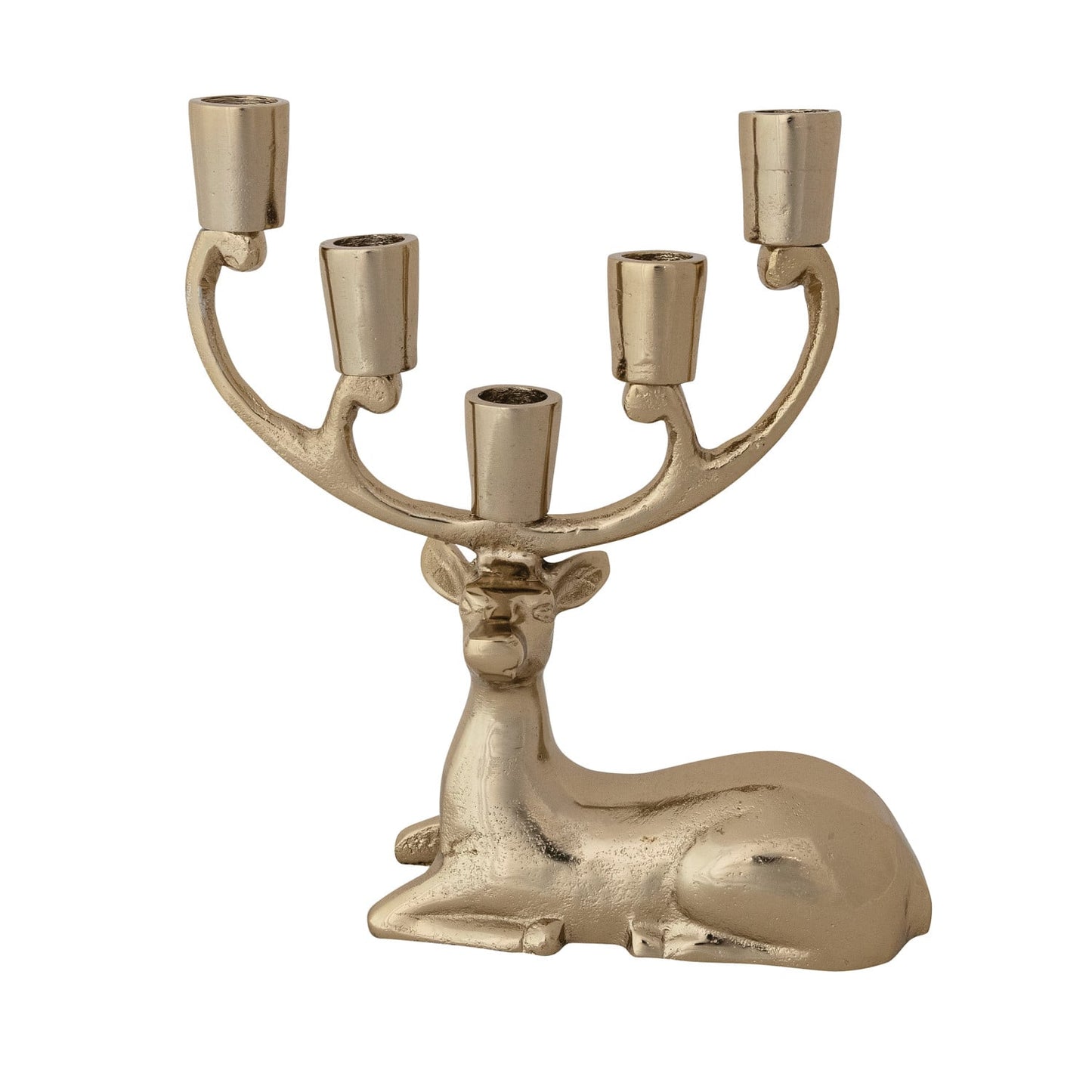 Cast Aluminum Deer Candelabra, Gold Finish (Holds 5 Tapers)