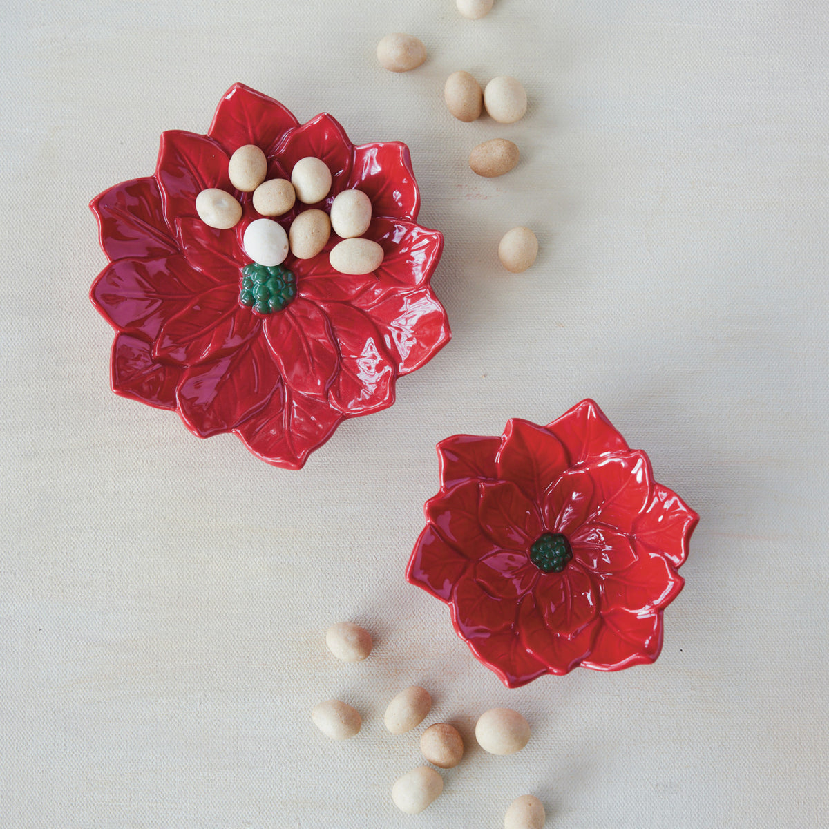 Hand-Painted Ceramic Poinsettia Shaped Dish