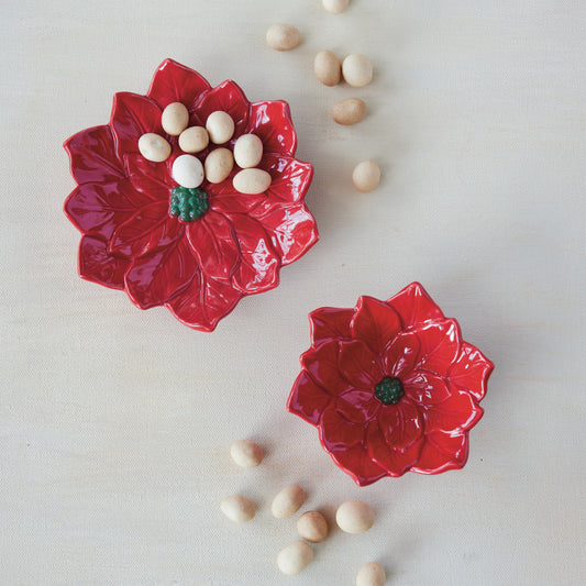 Hand-Painted Ceramic Poinsettia Shaped Dish