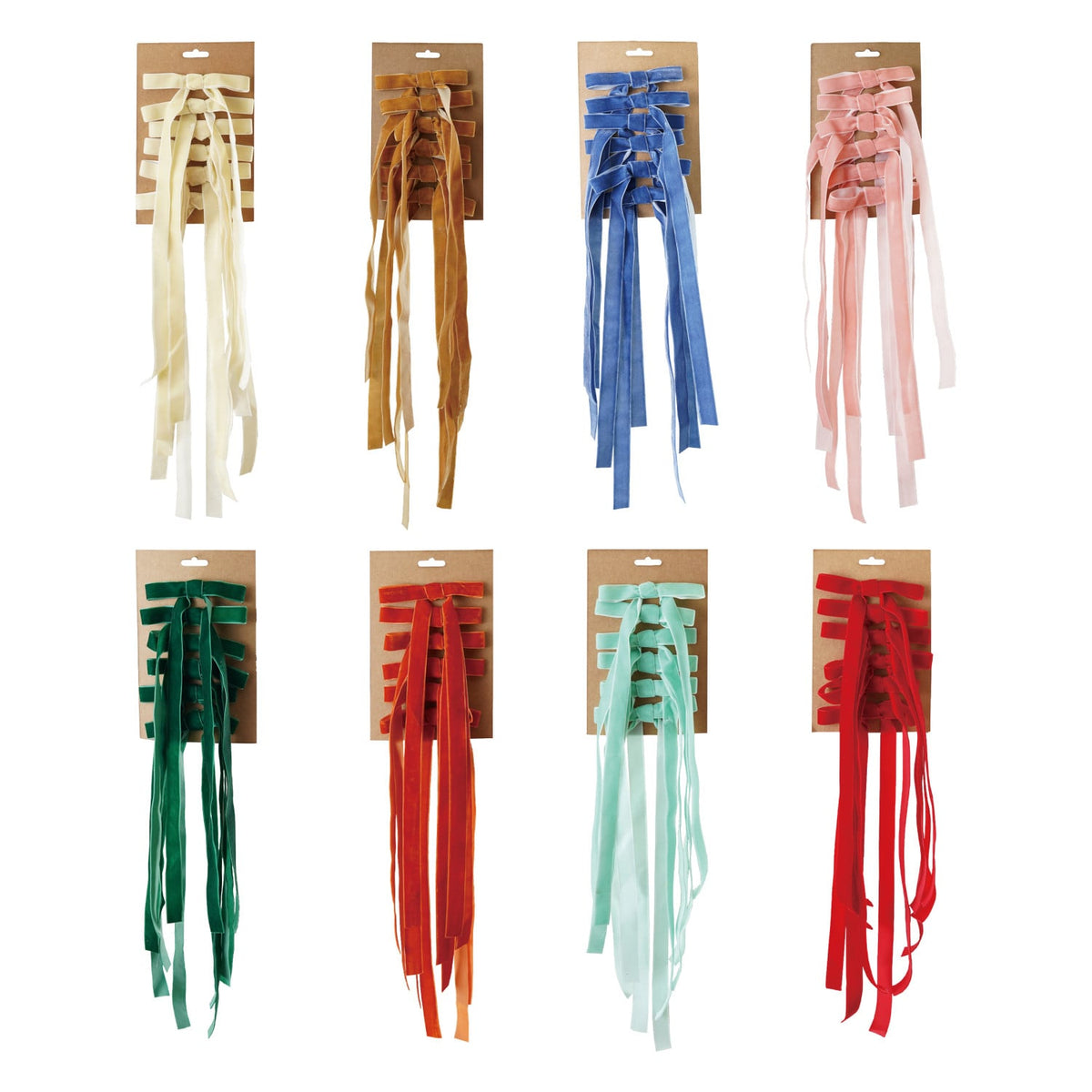 Velvet Clip-on Bows, Set of 6, 8 Colors