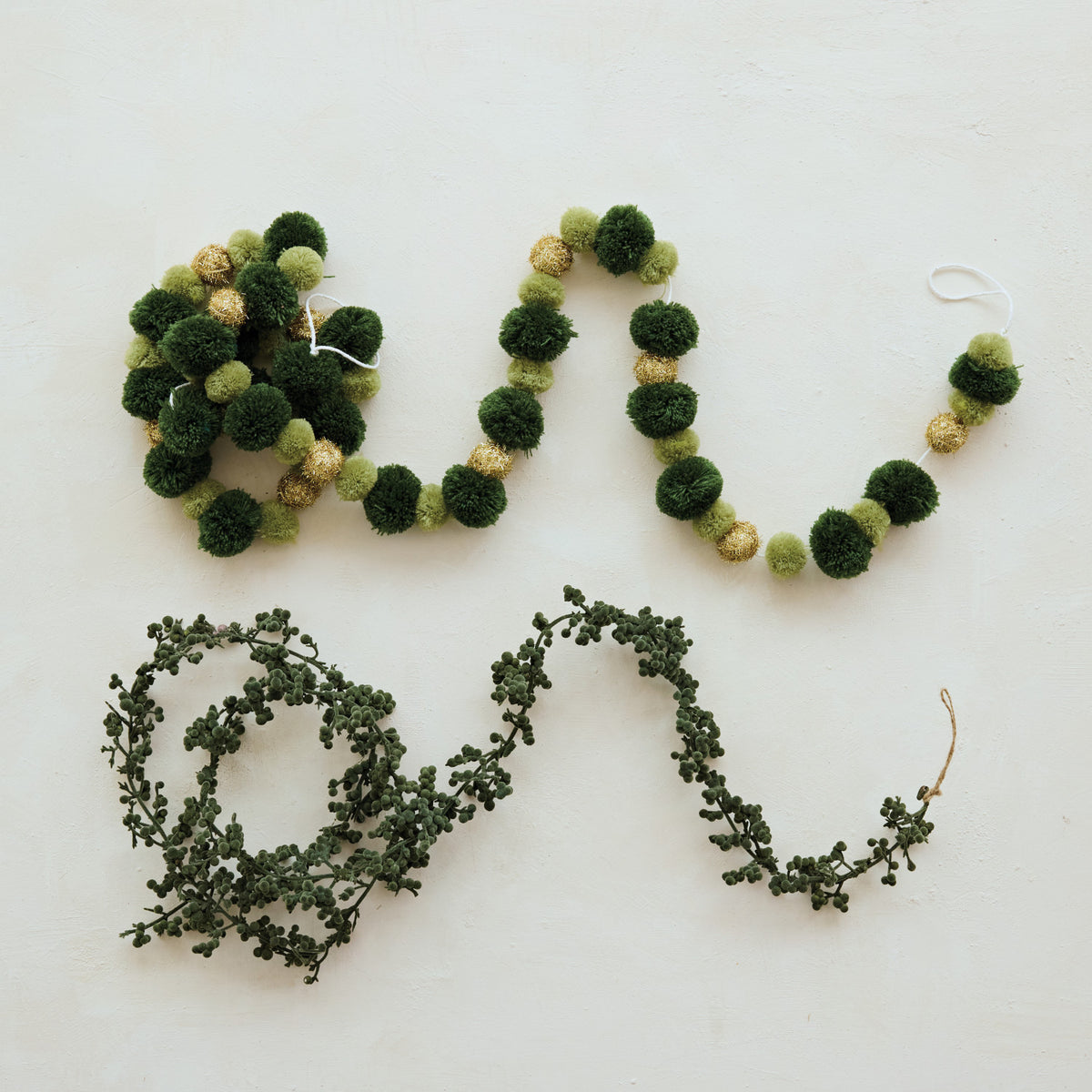 Fabric Pom Pom Garland, Green & Gold Color