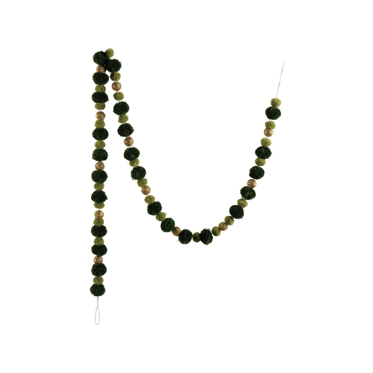 Fabric Pom Pom Garland, Green & Gold Color